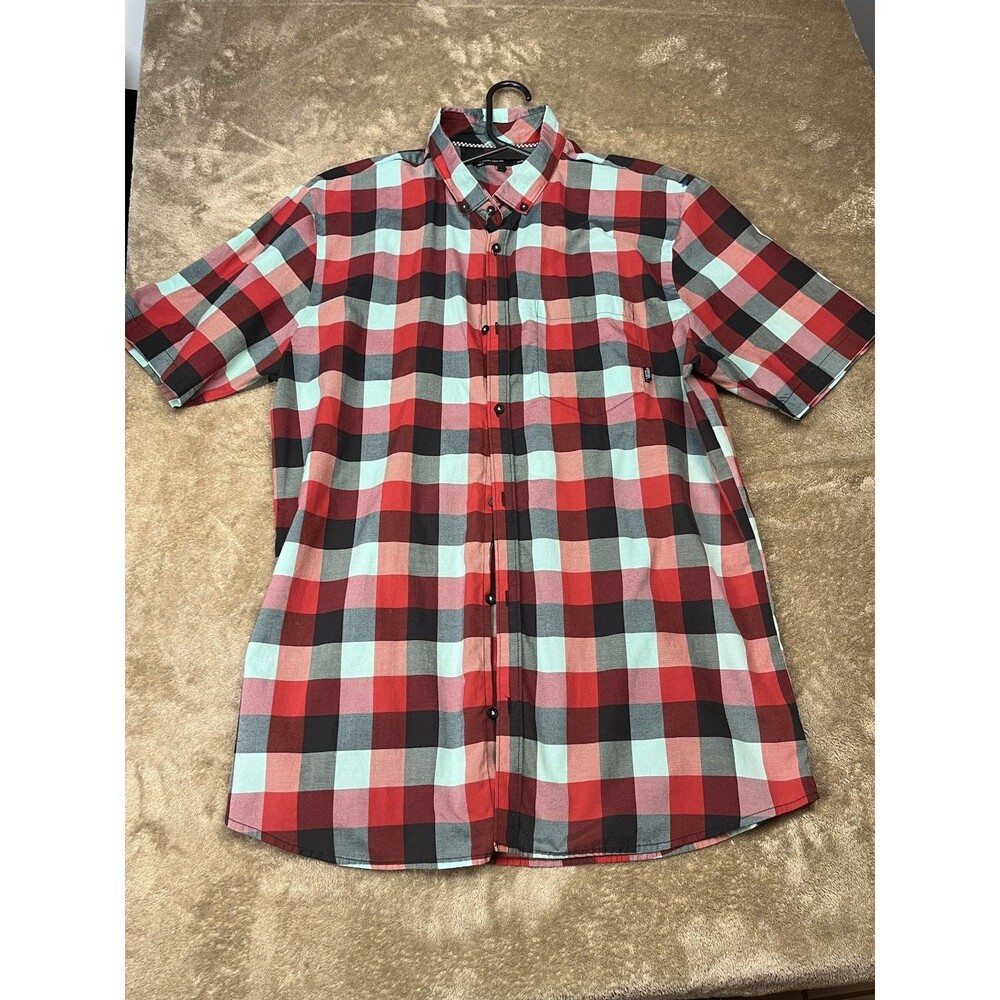Vans Off the Wall Red Plaid Button Down Pocketed Shirt XL